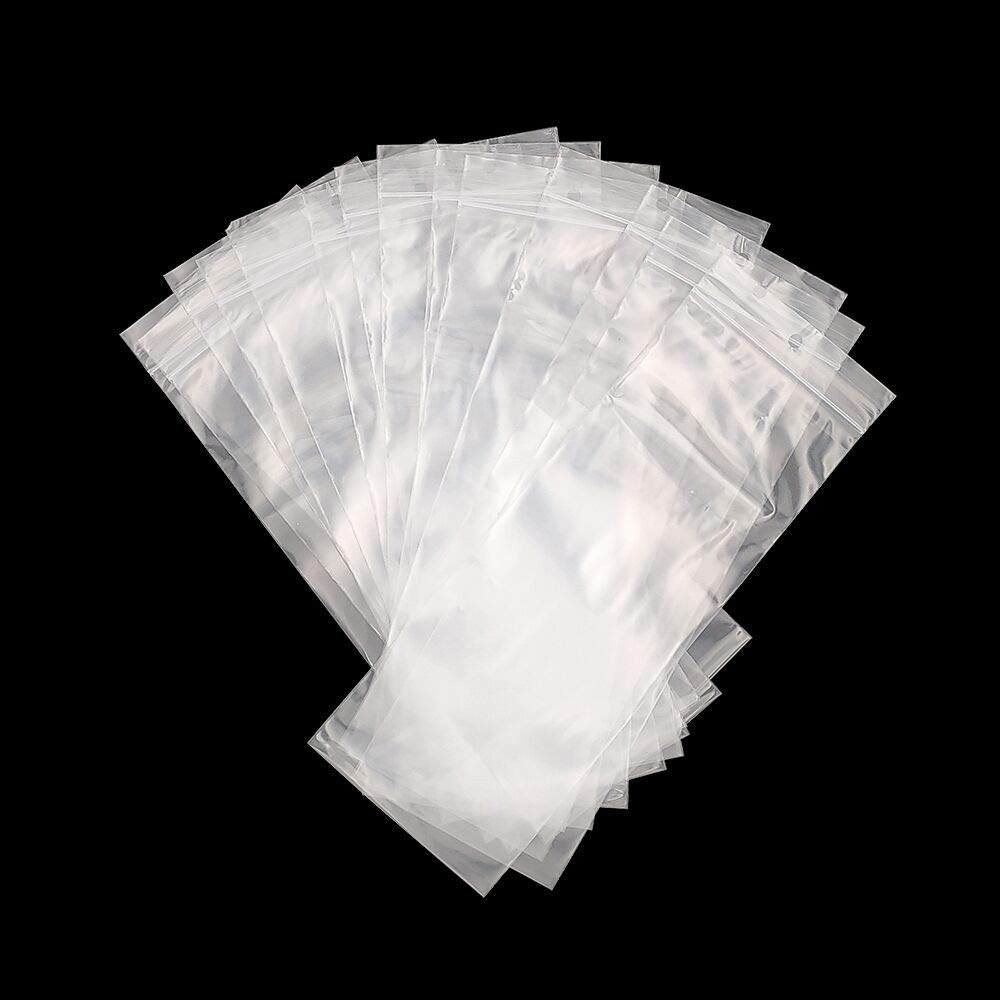 BornFeel Long Jewelery Bags 3 x 8'' 100pcs Clear Zipper Reclosable Necklace Bags with Hang Hole Poly Zip Seal Storage Bags for Packaging Shipping Incense 2 Mil (4 Sizes to Choose from)