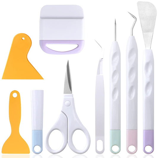Weeding Tools for Vinyl, FineGood 8 PCS Weeding Tool Set Basic Craft Removal Kits Scissors Scraper Spatula Tweezers for Die Cut Cardstock Scrapbooking