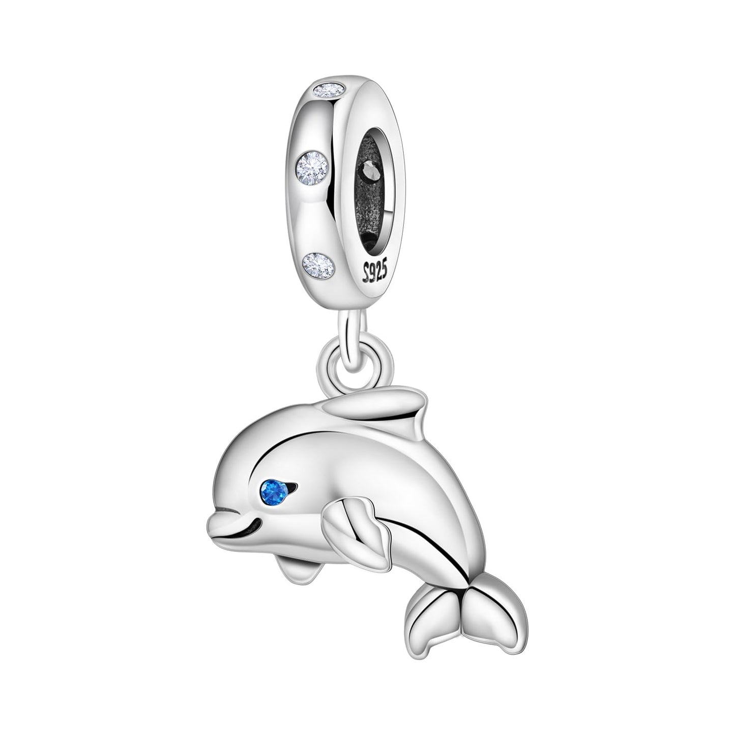 NUJIFFY 925 Sterling Silver Charms Beads for Bracelets Necklaces, Airplane Passport Sister Heart Coffee Music Book Travel Pendant, Pink Color Cute Animal Jewelry Graduation Birth Gifts for Women Men (Dolphin Charms)