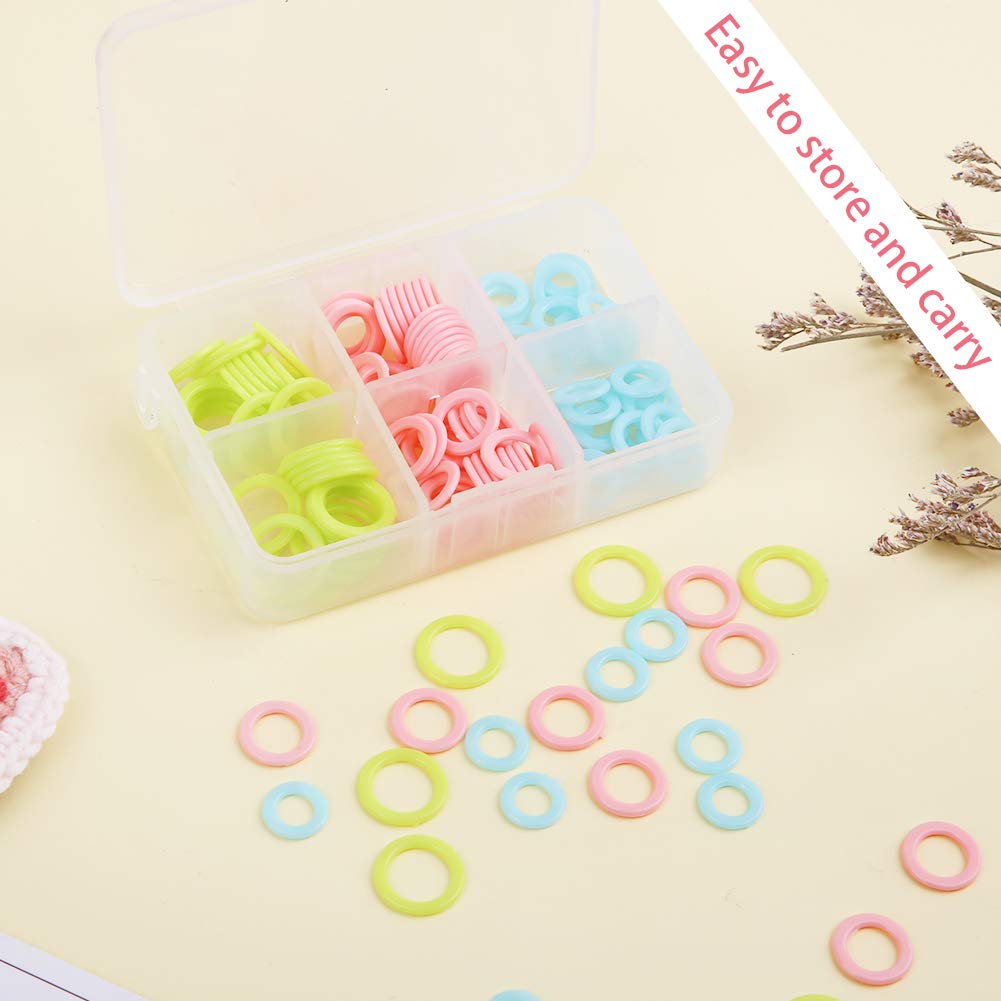 LUNARM 180 Pieces Knit Knitting Random Colored Stitch Markers Rings(S/M/L), Crochet Locking Stitch Markers Knitting Stitch Counter Needle Clip with Storage Box