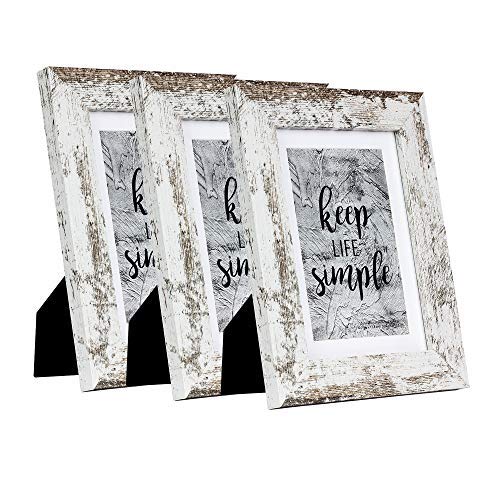kennethan Rustic White 5x7 Picture Frames Wide Molding 3P in 1 set - Wall Mounting Material Included