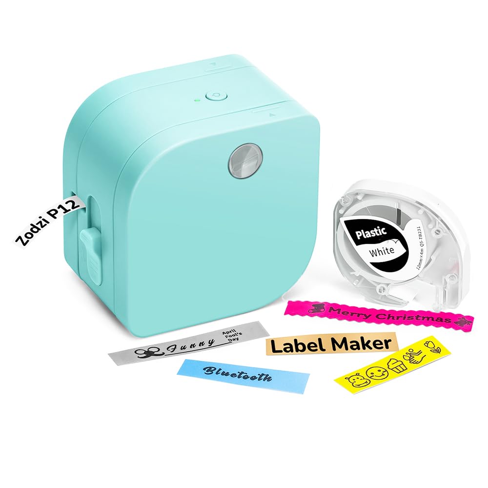 Zodzi Label Makers, Label Maker Machine with Tape P12 Pro, Portable Mini Thermal Inkless Label Printer with Fonts, Bluetooth Sticker Maker for Home Office Organization Labeling
