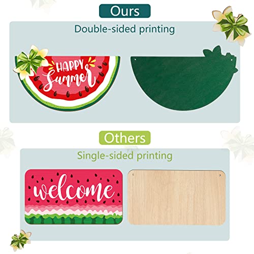 2 Pieces Watermelon Hanging Sign Summer Watermelon Hanging Door Sign Decor for Happy Summer Front Door Wreath Home Wall Decor with Rope