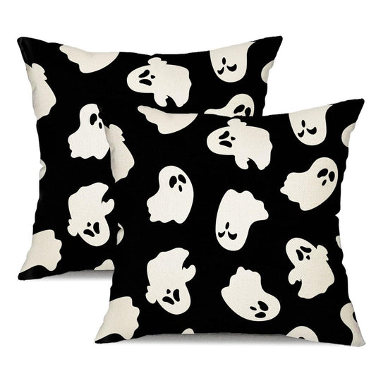 DFXSZ Halloween Pillow Covers 18x18 inch Set of 2 Happy Halloween White Ghost Decor Black Pillow Covers Happy Halloween Sofa Bed Outdoor Car Decoration TH-14A18