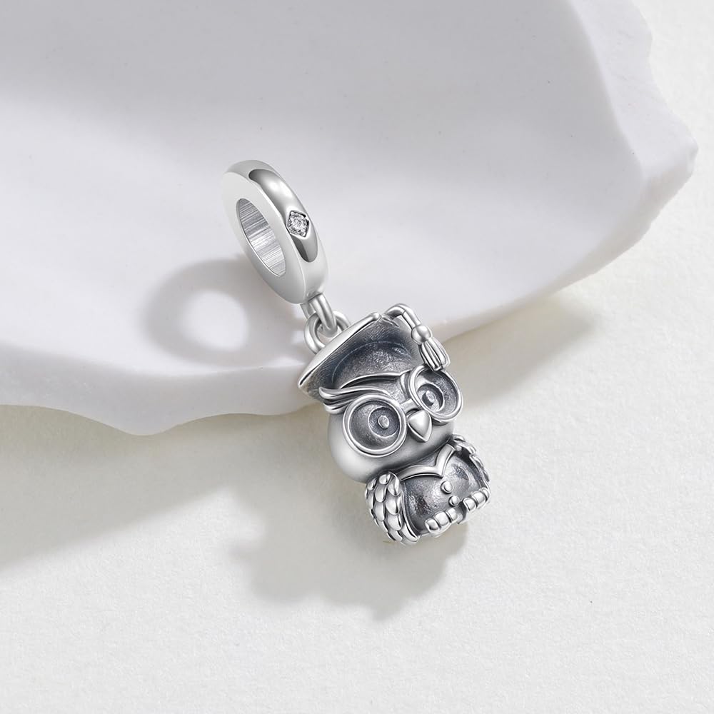 KEQ 2026 Graduation Cap Charms for Pandora Bracelets Necklace 925 Sterling Silver Bead for Daughter Granddaughter Graduation Pedant with 5A Cubic BBF Christmas Gift (Graduation Owl Cap)