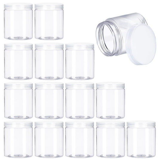 15 Pack 6oz Clear Plastic Jars Wide-mouth Storage Containers,Refillable Empty Containers for Dry Food,Dried Fruit,Seasoning and Honey Storage