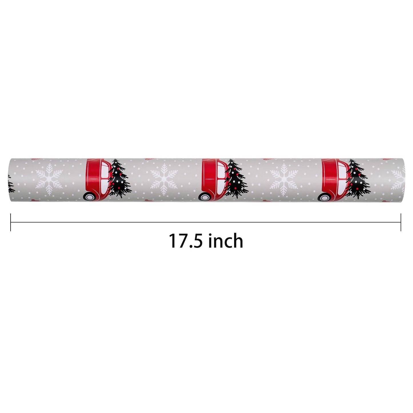 Reversible Wrapping Paper Roll, Mini Roll, Christmas Red Car and Christmas Wishes Pattern Gift Wrap Paper for Kids, Friends, Family, Xmas, Party, Holiday, 17.5 Inches X 32.8 Feet