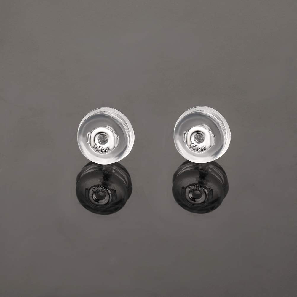 Silicone Earring Backs Replacement | Comfortable Rubber Earring Backings for Stud | Clear Plastic Soft Flat Earing Backs Secure Safety Locking (1 Pair 14K White Gold)