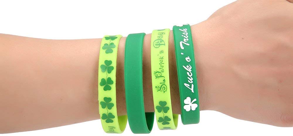 74PCS St. Patrick's Day Shamrock Rubber Wristbands Bracelets - Party Favors Supplies Gifts Decorations