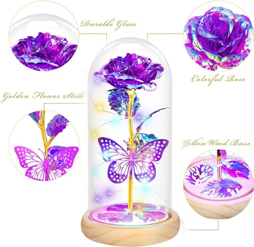 Mothers Day Rose Gifts for Mom Flowers Rose Gifts for Women,Birthday Gifts for Women,Purple Butterfly Flowers for Mom Mother Day Flower Gifts from Daughter Son,Gift for Sister,Her,Grandma,Wife