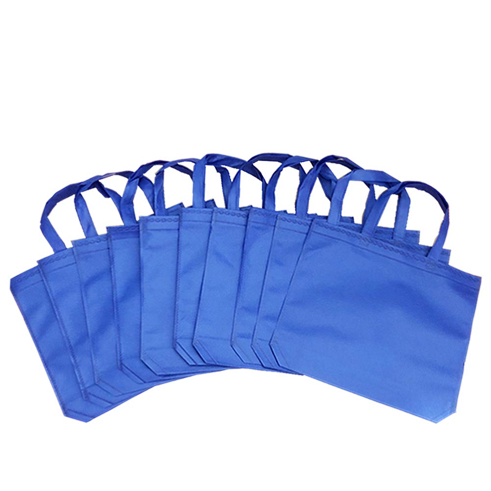 10PCS Reusable Tote Bags Travel To-Go Kicthen Dining Food Non-woven Fabric Shopping Grocery Bags with Handles (Blue)