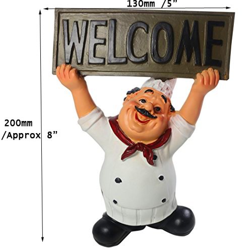 KiaoTime 15016C Italian Chef Figurines Kitchen Decor with Welcome Sign Board Plaque Home Kitchen Restaurant Decor 8"