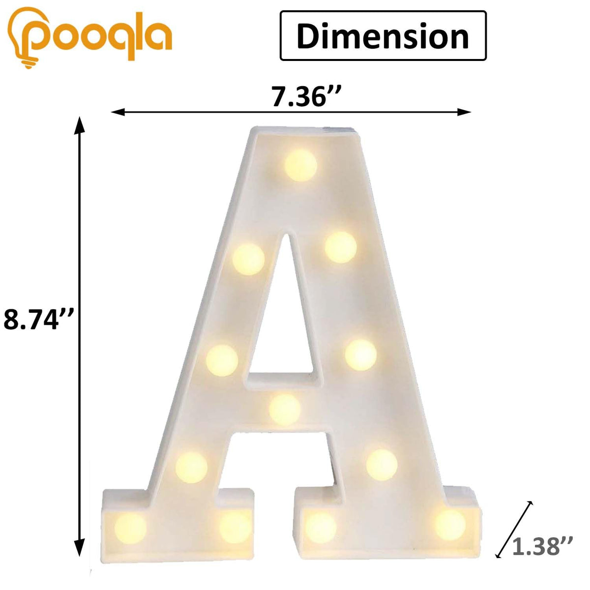 Pooqla LED Marquee Letter Lights Sign, Light Up Alphabet Letter for Home Party Wedding Decoration A