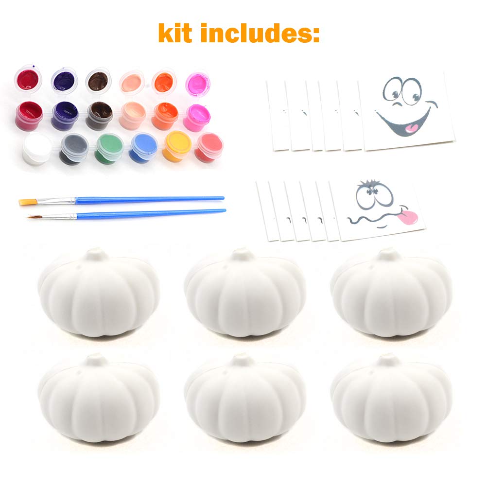BEIGUO Halloween Crafts Paint Your Own Squishy Pumpkin 6 Pack Slow Rising Pumpkin with Decorating Stickers Kids Crafts for Halloween Thanksgiving Party Favors