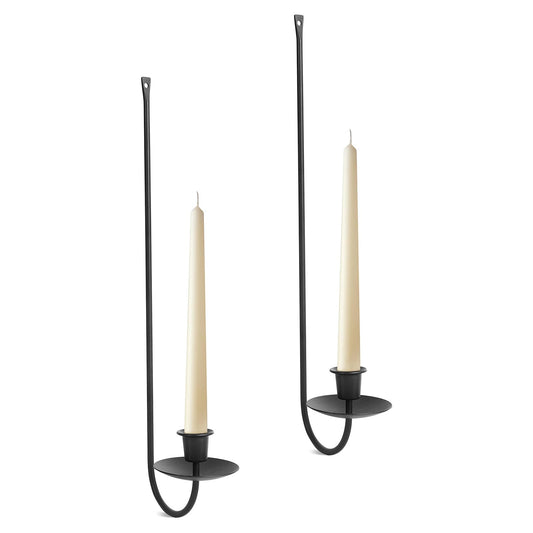 Wall Candle Holder Set of 2, Stylish Black Metal Wall Mount Candle Sconces, Modern Wall Decoration for Living Room, Farmhouse, Fireplace, and Christmas Decor