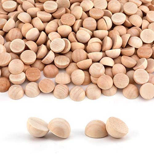 LUTER 300pcs 15mm Half Wooden Balls Unfinished Split Wood Balls Mini Half Natural Wooden Balls for DIY Projects Kids Arts and Craft Supplies