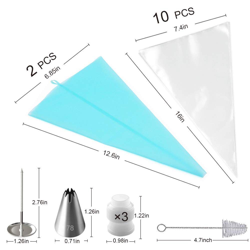 Weetiee Cake Decorating Supplies Tips Kit – [Numbered] 42PCS Piping Tips and Bags Set with Storage Case, Icing Spatula, 12 Pastry Piping Bags, 3 Couplers, Cleaning Brush - Baking Supplies for Cupcakes