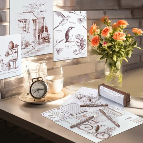 Bianyo Sepia Micro Pen Set, 12 Assorted Sizes Drawing Pens with Bonus Pouch Bag, Water-Resistant Archival and Pigment Ink Art Pens, Precision Drawing and Sketching Kit