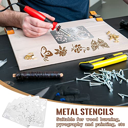 Lewtemi 6 Pcs Mixed Metal Stencil Wood Stencil Templates Stencils for Journaling Wood Burning Stencils for Wood Carving Drawing Engraving Scrapbooking Journal Craft DIY(Plant Style)
