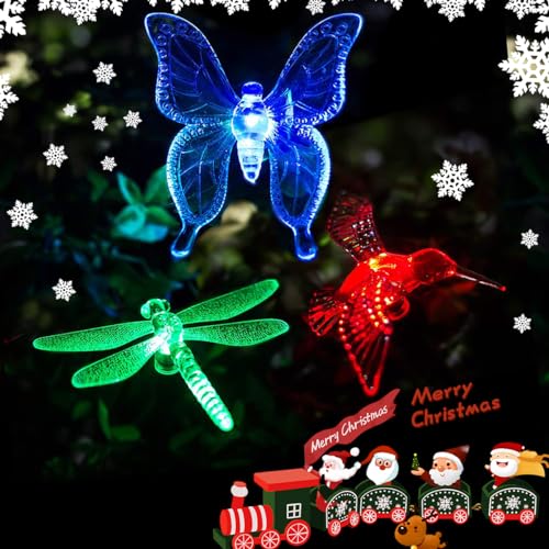 GIGALUMI Solar Garden Lights, 3 Pack Solar Garden Lights, Solar Christmas Decoration Color Changing LED, Outdoor Solar Lights Decorative for Pathway, Garden, Lawn, Patio, Driveway