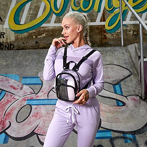 USPECLARE Clear Mini Backpack Stadium Approved, Size 7.5"x2.8"x9" for Girls, for Concert, Festival, Sport Events&Daily Use(Black)