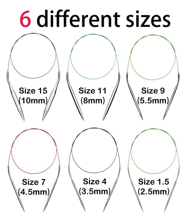 Circular Knitting Needles Set Round Needle Metal Magic Loop 40 Inch Size 15 11 9 7 4 1.5