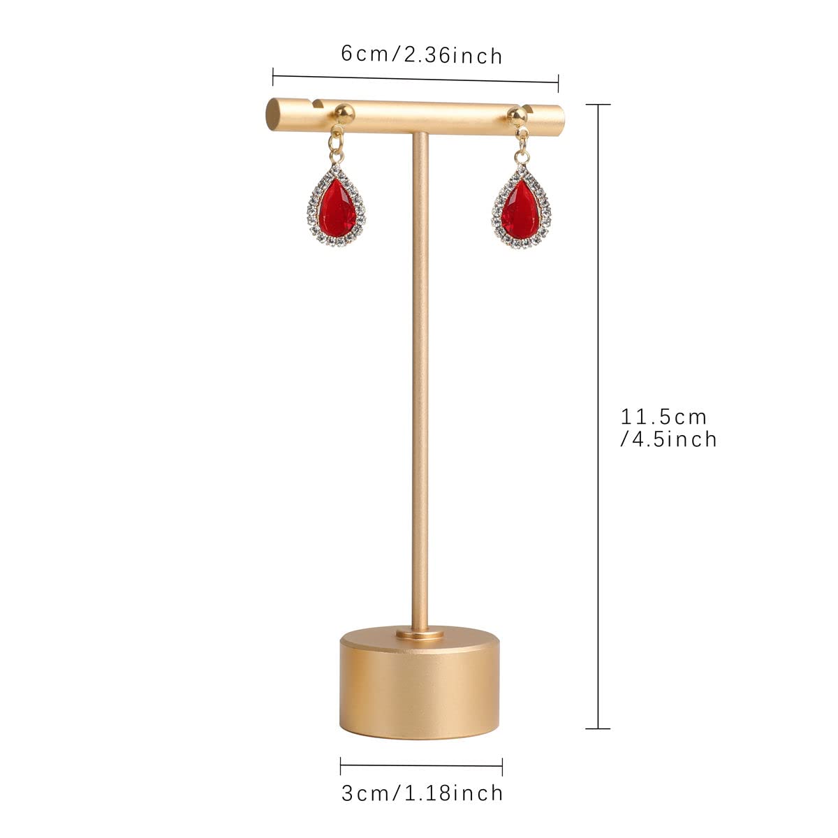 GemeShou Gold Metal Small Earring T Bar Stand Retail Display Holder, Retail Jewelry photography props for Show【Gold-Round Base Height 4.5"】