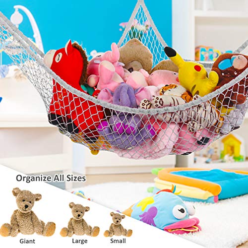 KOHUIJOO Stuffed Animals Net, Toy Hammock for Stuffed Animals, Jumbo Toy Storage Net 83" Wall Sling Corner Extra Large Kids Children Mesh Toy Net Organizer (Gray, 83 Inch)