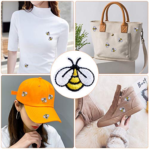 PAGOW 20 PCS Bee Embroidered Patches, Cute Bumble Iron On Embroidered Applique Decoration Sewing Patches for Bags, Jackets, Jeans, Clothes DIY Patches