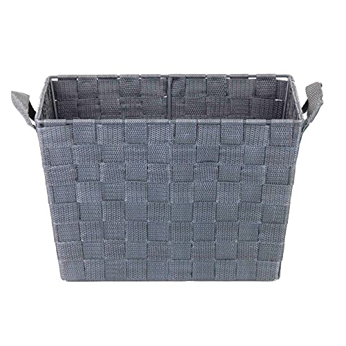 Home Basics Non-Woven Strap Handle Bin, Storage Basket Organizer, (Grey, Medium)