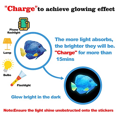 Glow in The Dark Ocean Fish Wall Stickers, Under The Sea Wall Stickers Vinyl Sea Life Wall Decals Removable Waterproof Peel and Stick for Boys Kids Bedroom Bathroom Creatures