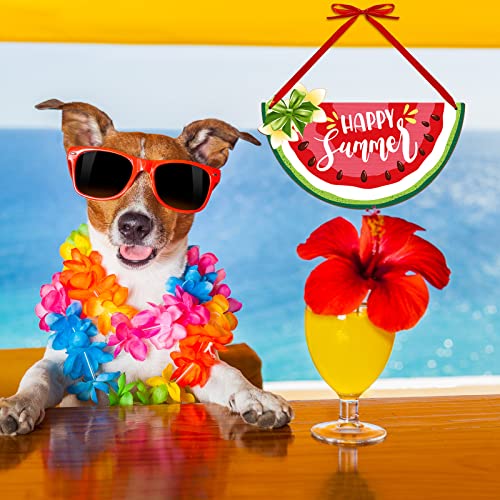 2 Pieces Watermelon Hanging Sign Summer Watermelon Hanging Door Sign Decor for Happy Summer Front Door Wreath Home Wall Decor with Rope