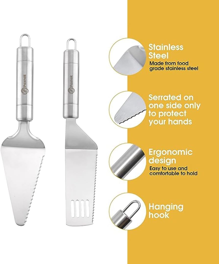 Pie Server Spatula and Cake Cutter Slicer, Stainless Steel Set - Kitchen Essentials for Cutting & Serving Desserts, Brownies, Lasagna (Silver, 10 inches)
