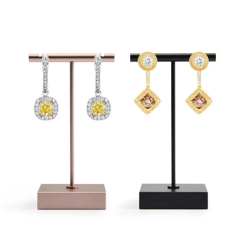 Oirlv Pure Metal T- Shape Earring Display Stand Showcase Organizer Earring Tree(Rose Gold)