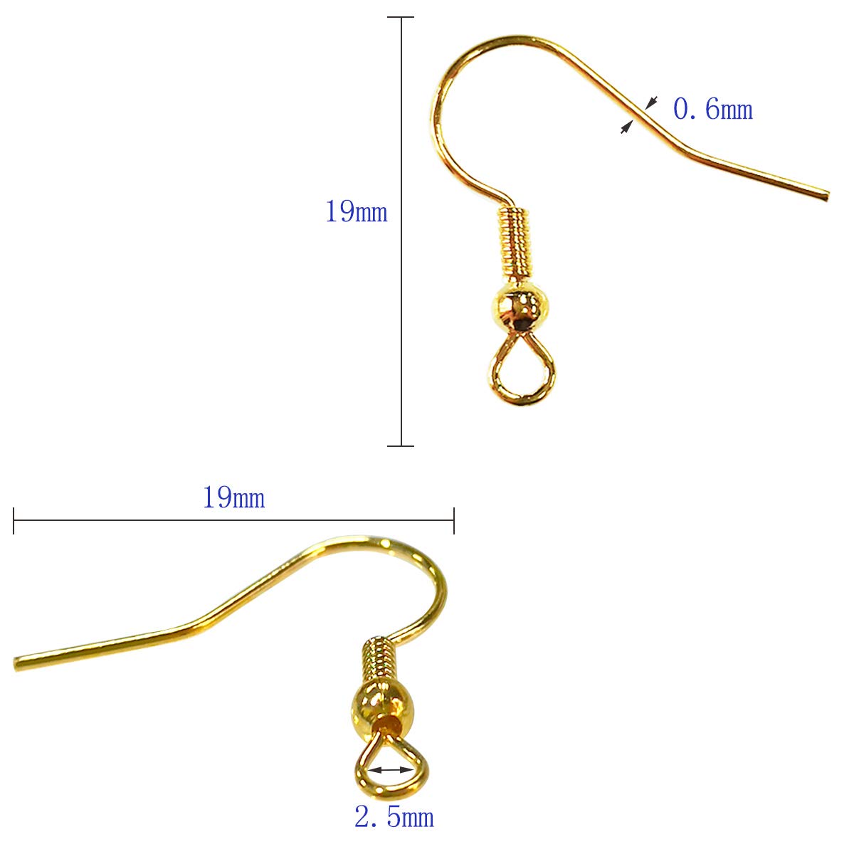 120pcs Earring Hooks with Ball and Coil, Hypo Allergenic Plated Gold Ear Wires with Transparent Storage Box, for DIY Jewelry Making