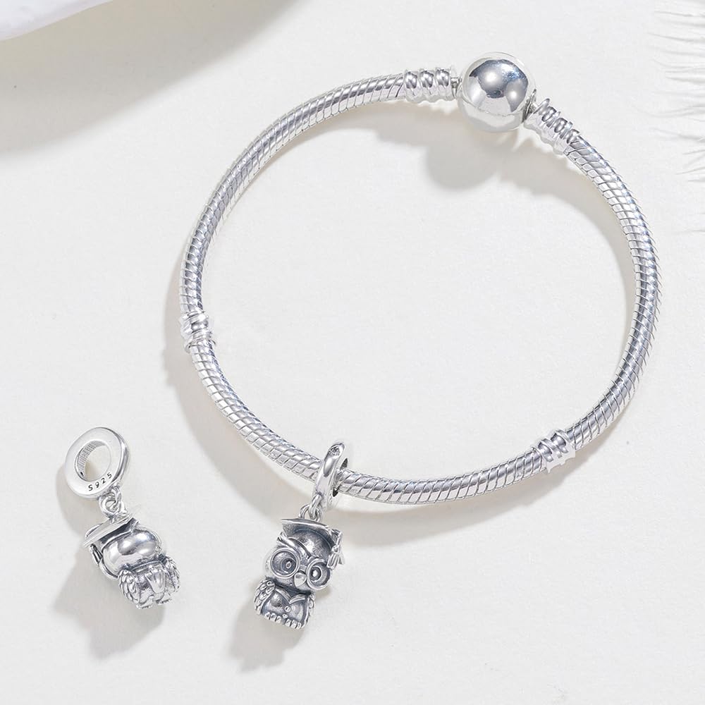 KEQ 2026 Graduation Cap Charms for Pandora Bracelets Necklace 925 Sterling Silver Bead for Daughter Granddaughter Graduation Pedant with 5A Cubic BBF Christmas Gift (Graduation Owl Cap)