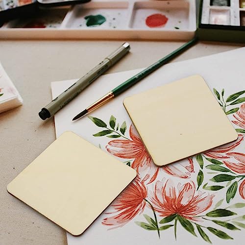 Unfinished Wood Pieces 80 Pcs 3"x3" inch Wood Board Wooden Squares Wooden Cutout Tiles, Rustic Craft Wood for Home Decoration, DIY Supplies