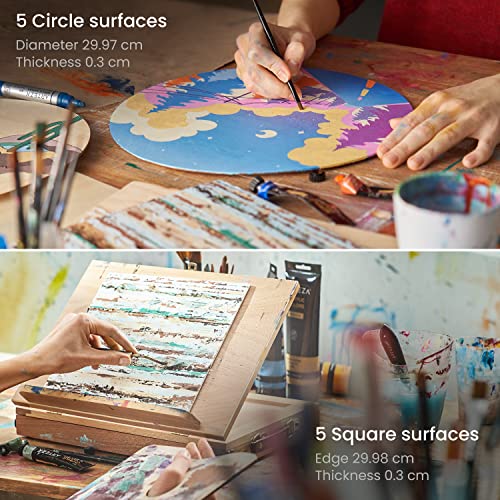 ARTEZA MDF Wood Slices, Set of 10, 5 x 11.8-Inch Circles and 5 x 9.05-Inch Squares, Unfinished Wooden Pieces for DIY Craft and Art Projects