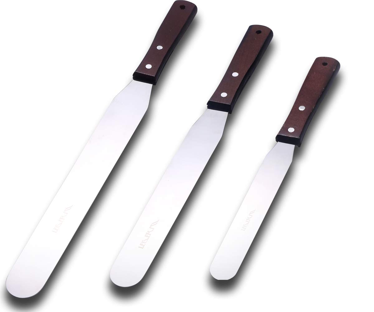 Straight Icing Spatula Stainless Steel Baking Set of 6", 8" & 10" Wooden Handle Cake Decorating Frosting Spatulas