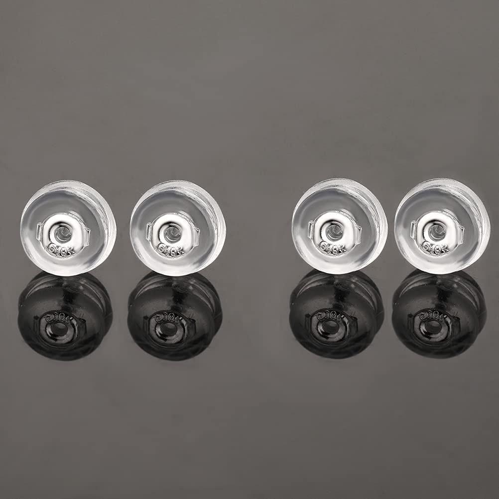 Silicone Earring Backs Replacement | Comfortable Rubber Earring Backings for Stud | Plastic Soft Flat Earing Backs Secure Hypoallergenic Safety Locking (2 Pair 14K White Gold)