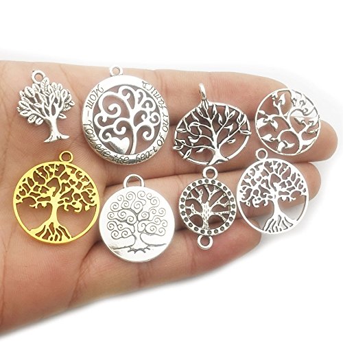 100g Craft Supplies Mixed Tree of Life Pendants Beads Charms Pendants for Crafting, Jewelry Findings Making Accessory for DIY Necklace Bracelet (M075)