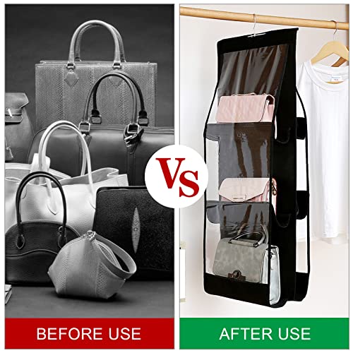 Geboor Hanging Handbag Organizer Dust-Proof Storage Holder Bag Wardrobe Closet for Purse Clutch with 6 Larger Pockets (