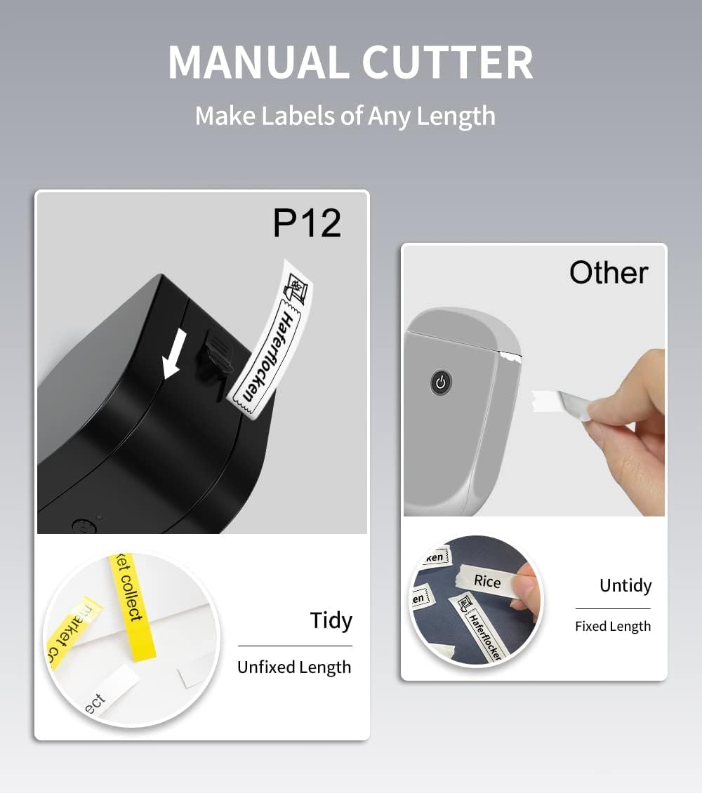 Phomemo Label Maker Machine with Tape, P12 Bluetooth Small Label Maker with Multiple Templates Thermal Transfer Ribbon Printer Machine for Home, Kitchen, School, Gift Wrapping, Office, Black