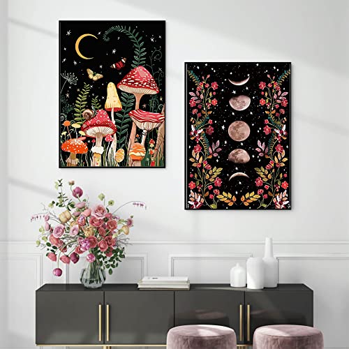 2-Piece Diamond Painting Kits for Adults and Kids，5D DIY Full Drill Round Art Gems Mushroom Forest Diamond Art Perfect for Home Wall Deco Diamond Dotz 12"x16"