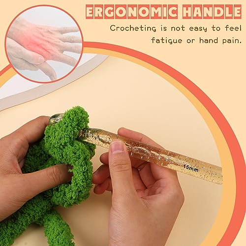 UzecPk 15mm Large Crochet Hook, Ergonomic Knitting Crochet Hooks, Huge Crochet Hook, Beginner Crochet Needle, Handle Crochet Supplies for Knitting Yarn Carpet Scarf Wool Roving