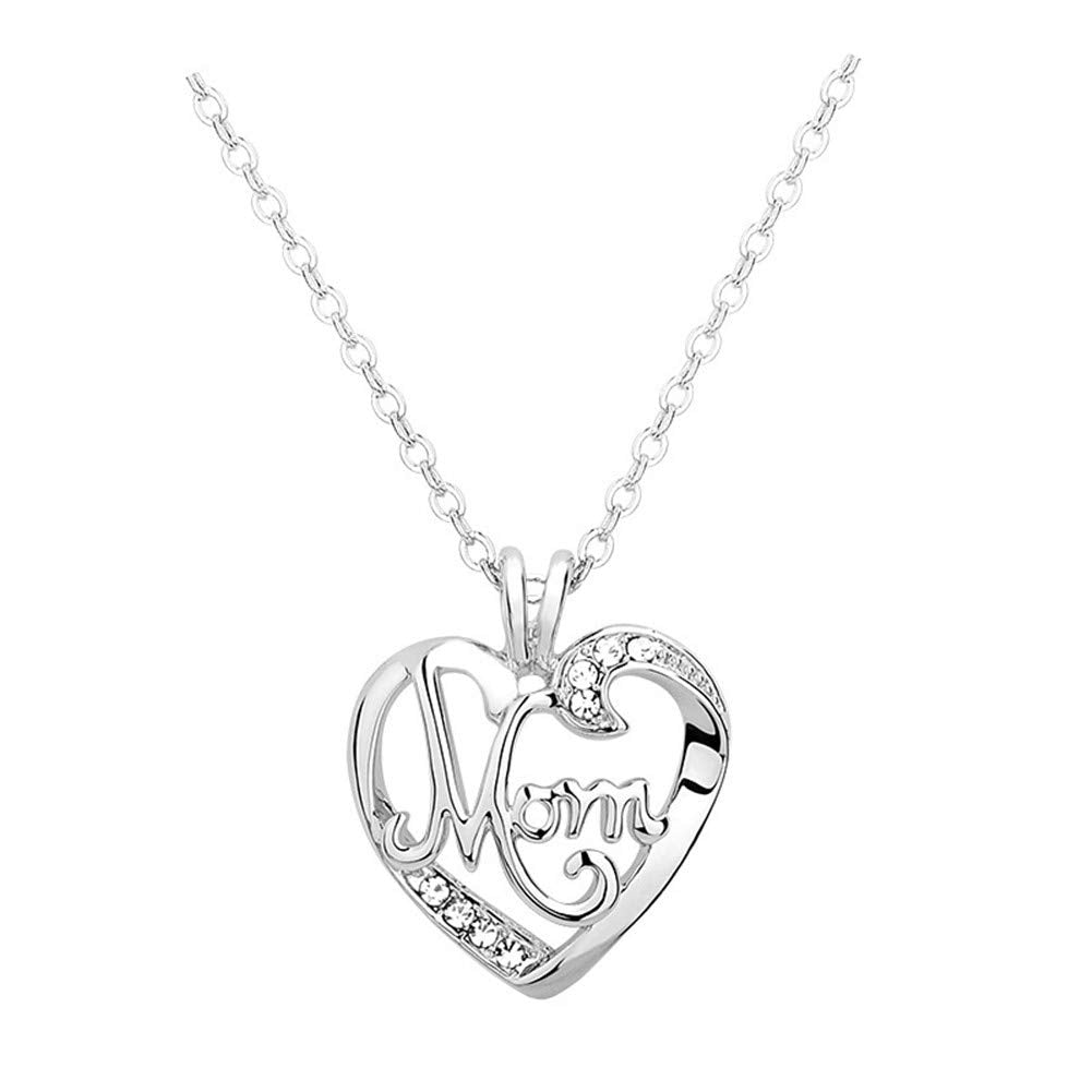 Mom Christmas Gifts Necklace - Mother Heart Pendant Necklace Mothers Day Necklace for Women from Daughter Son White