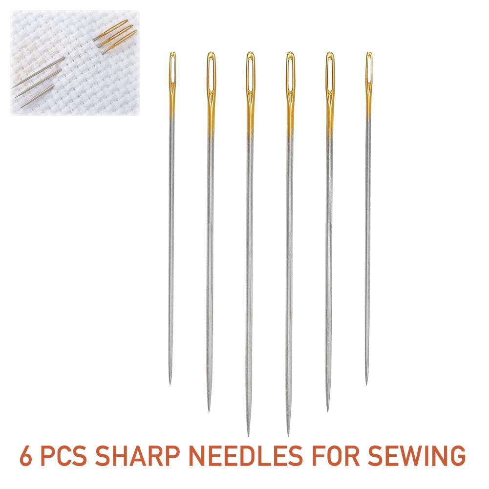 Self-Threading Needles, Sewing Needles, Needle Threader with Needle case Carving Pattern, Threaded from The top, Golden, 18 Pack