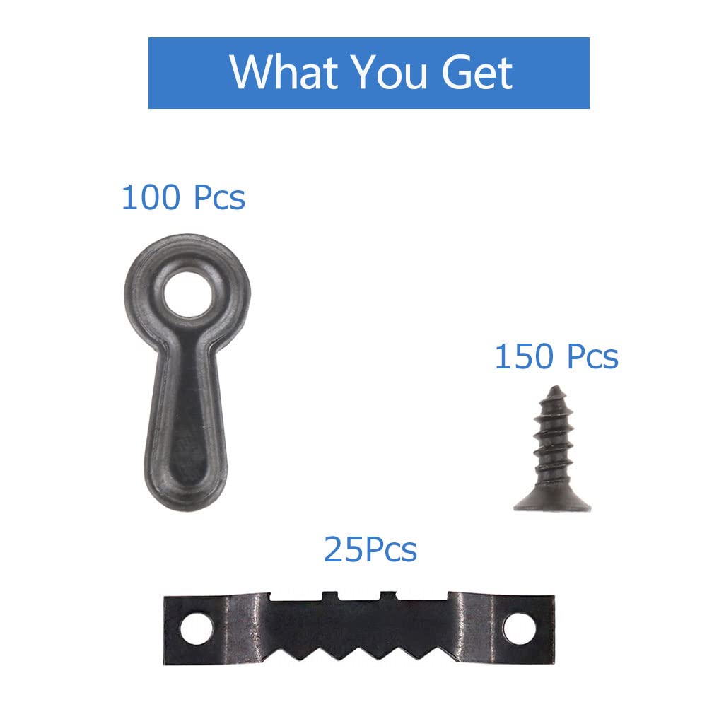 Amerlery 100 Pieces Frame Picture Turn Buttons and 25 Pieces Sawtooth Picture Frame Hanging Hangers Double Hole with 150 Pieces Screws for Hanging Pictures, Photos, Drawing