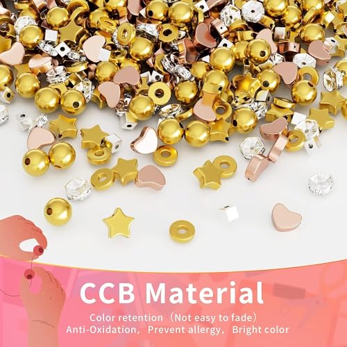 ARTDOT 1740 Pieces Gold Beads for Friendship Bracelets Making Kit, 8 Shapes Organized Jewelry Making Supplies Spacer Beads Set with Rhinestones Crafts Gifts for Teen Girls Ages 6 7 8 9 10 11 12