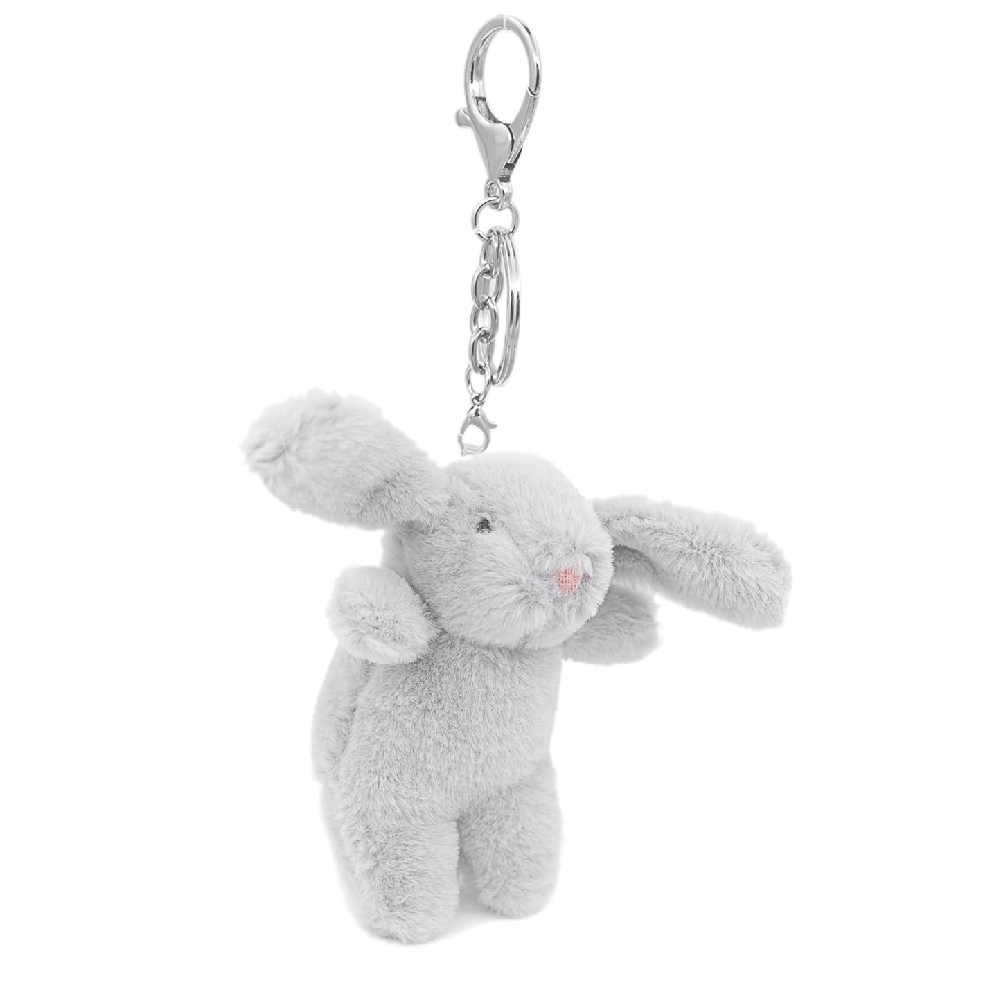 Miokkley Cute Bunny Plush Keychain for Purse, 3.5" Inch Mini Rabbit Keychain for Backpack Purse Charm Gift for Women (Light Gray)